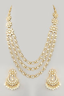 Gold Finish Kundan Polki Layered Necklace Set