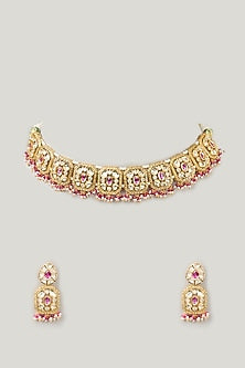 Gold Plated Kundan Polki & Pink Stone Choker Necklace Set