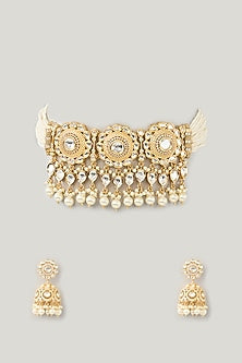 Gold Plated Kundan Polki & Pearl Choker Necklace Set