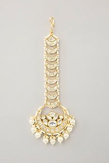 Gold Finish Kundan Polki & Pearl Maangtikka