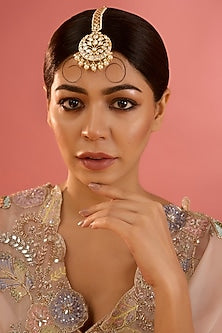 Gold Finish Kundan Polki & Pearl Maangtikka