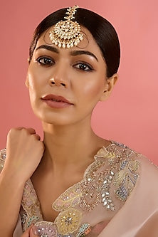 Gold Finish Kundan Polki & Pearl Maangtikka