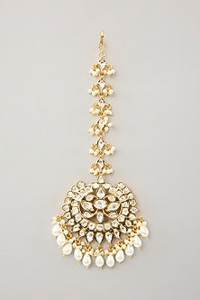 Gold Finish Kundan Polki & Pearl Maangtikka