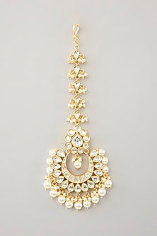Gold Finish Kundan Polki & Pearl Maangtikka