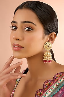 Gold Finish Kundan Polki Jhumka Earrings