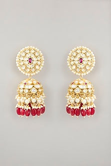 Gold Finish Kundan Polki Jhumka Earrings