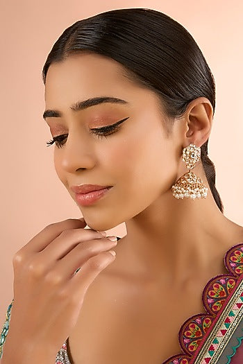 Gold Finish Kundan Polki Dangler Earrings