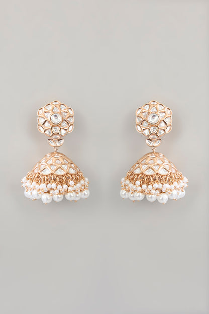 Gold Finish Kundan Polki Dangler Earrings
