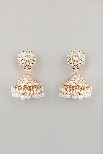 Gold Finish Kundan Polki Dangler Earrings