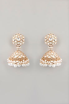 Gold Finish Kundan Polki Dangler Earrings