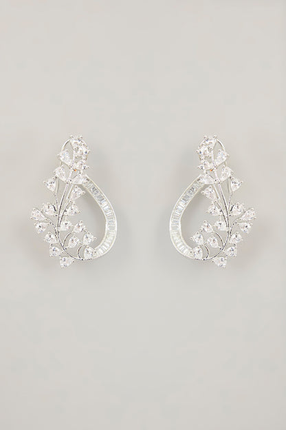 White Finish Diamond Stud Earrings