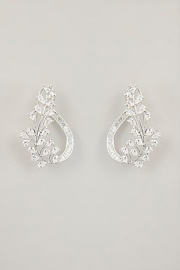 White Finish Diamond Stud Earrings