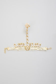 Gold Finish Kundan Polki Hathphool (Set Of 2)