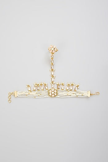 Gold Finish Kundan Polki Hathphool (Set Of 2)