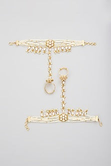 Gold Finish Kundan Polki Hathphool (Set Of 2)