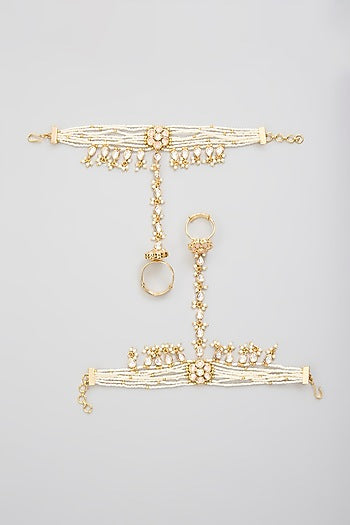 Gold Finish Kundan Polki Hathphool (Set Of 2)