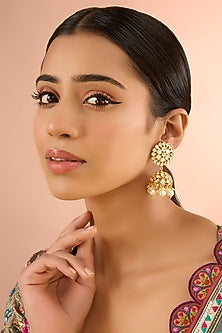 Gold Finish Kundan Polki Jhumka Earrings
