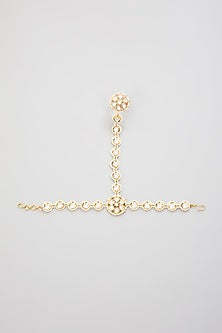 Gold Finish Kundan Polki Hathphool (Set Of 2)