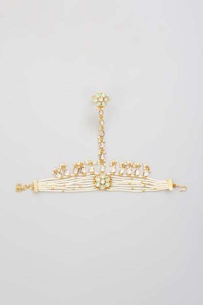 Gold Finish Kundan Polki Hathphool (Set Of 2)