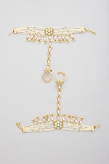Gold Finish Kundan Polki Hathphool (Set Of 2)
