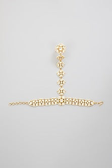 Gold Finish Kundan Polki Hathphool (Set Of 2)