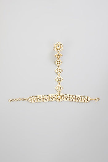 Gold Finish Kundan Polki Hathphool (Set Of 2)