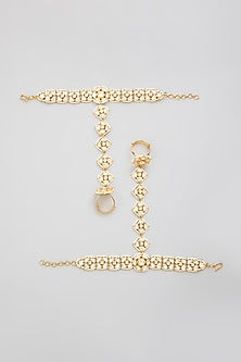 Gold Finish Kundan Polki Hathphool (Set Of 2)