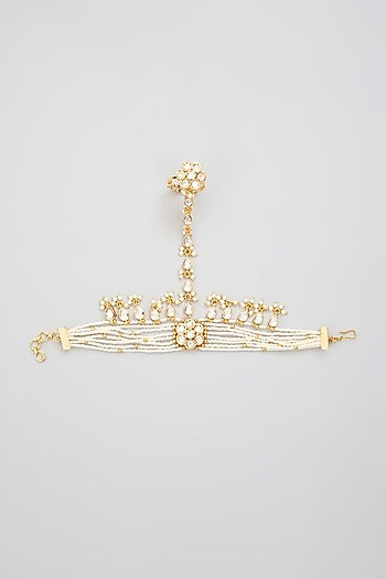 Gold Finish Kundan Polki Hathphool (Set Of 2)