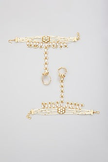 Gold Finish Kundan Polki Hathphool (Set Of 2)