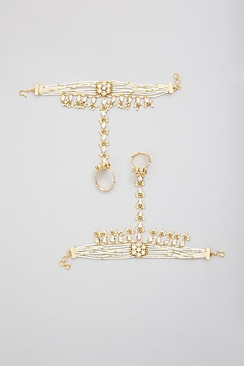 Gold Finish Kundan Polki Hathphool (Set Of 2)