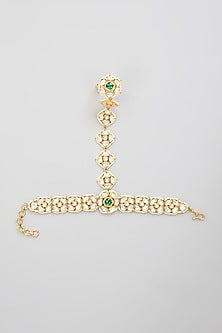 Gold Finish Kundan Polki Hathphool (Set Of 2)