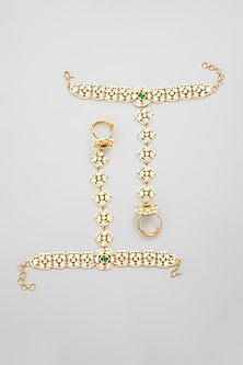 Gold Finish Kundan Polki Hathphool (Set Of 2)