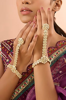 Gold Finish Kundan Polki Hathphool (Set Of 2)