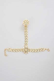 Gold Finish Kundan Polki Hathphool (Set Of 2)