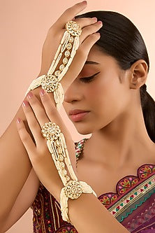 Gold Finish Kundan Polki Hathphool (Set Of 2)