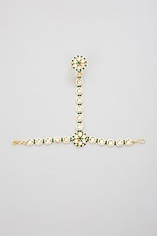 Gold Finish Kundan Polki Hathphool (Set Of 2)