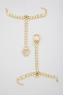 Gold Finish Kundan Polki Hathphool (Set Of 2)