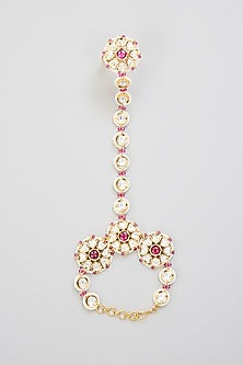 Gold Finish Kundan Polki Hathphool (Set Of 2)
