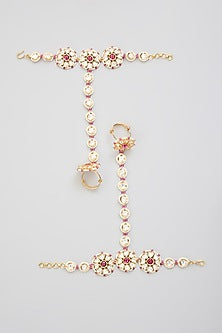 Gold Finish Kundan Polki Hathphool (Set Of 2)