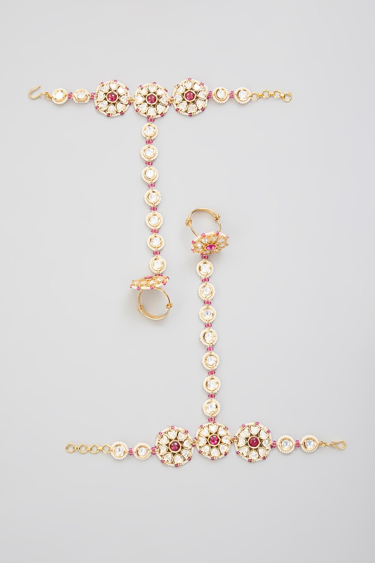 Gold Finish Kundan Polki Hathphool (Set Of 2)