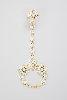 Gold Finish Kundan Polki Hathphool (Set Of 2)