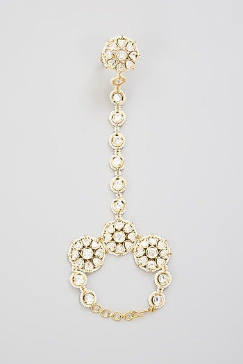 Gold Finish Kundan Polki Hathphool (Set Of 2)