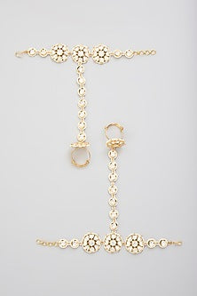 Gold Finish Kundan Polki Hathphool (Set Of 2)