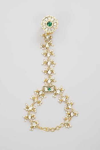 Gold Finish Kundan Polki Hathphool (Set Of 2)