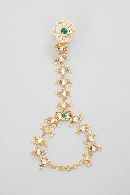 Gold Finish Kundan Polki Hathphool (Set Of 2)