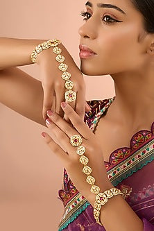 Gold Finish Kundan Polki Hathphool (Set Of 2)