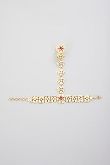 Gold Finish Kundan Polki Hathphool (Set Of 2)
