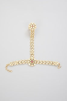 Gold Finish Kundan Polki Hathphool (Set Of 2)