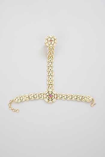Gold Finish Kundan Polki Hathphool (Set Of 2)