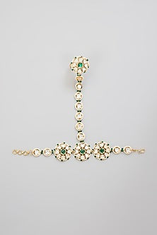 Gold Finish Kundan Polki Hathphool (Set Of 2)